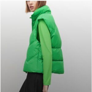 Zara neon green oversized puffer quilted vest NWOT